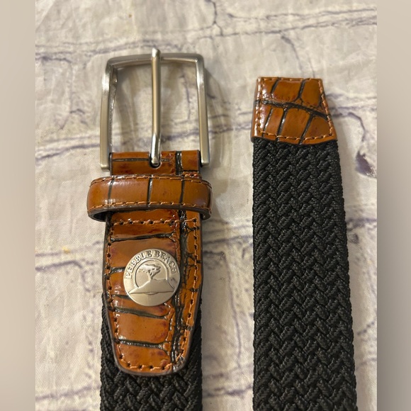 PEBBLE BEACH MENS WEBBING STRETCH BLACK WITH LEATHER CROC SILVER TONE BUCKLE 38 - Picture 2 of 6